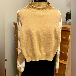 Willow & Root Tan and Cream Mock Neck Cropped Sweater